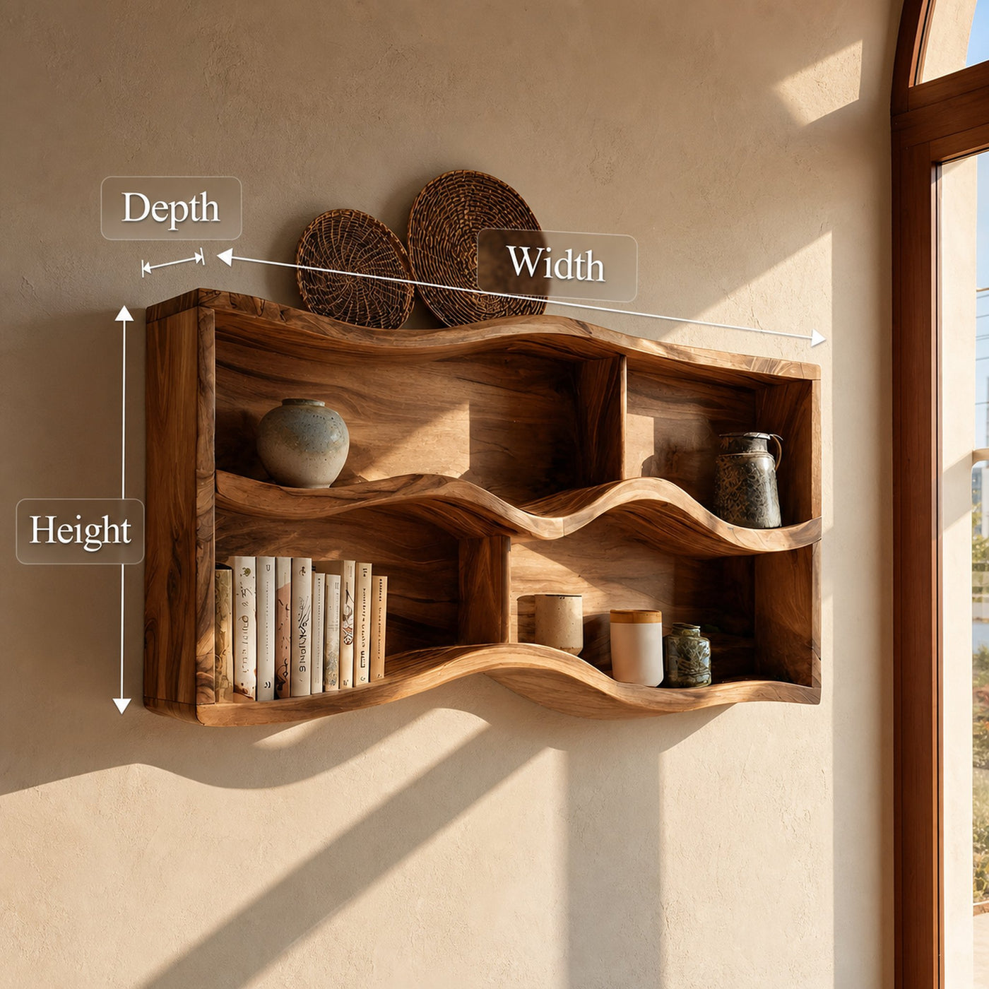 Handcrafted Live Edge Display Shelf For Living Room Wall Decor - product view 8