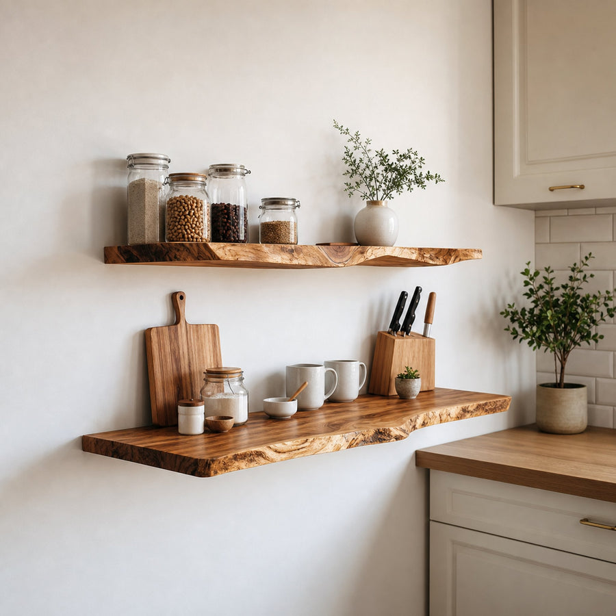 Handcrafted Live Edge Floating Shelf Wall Mounted Kitchen Display