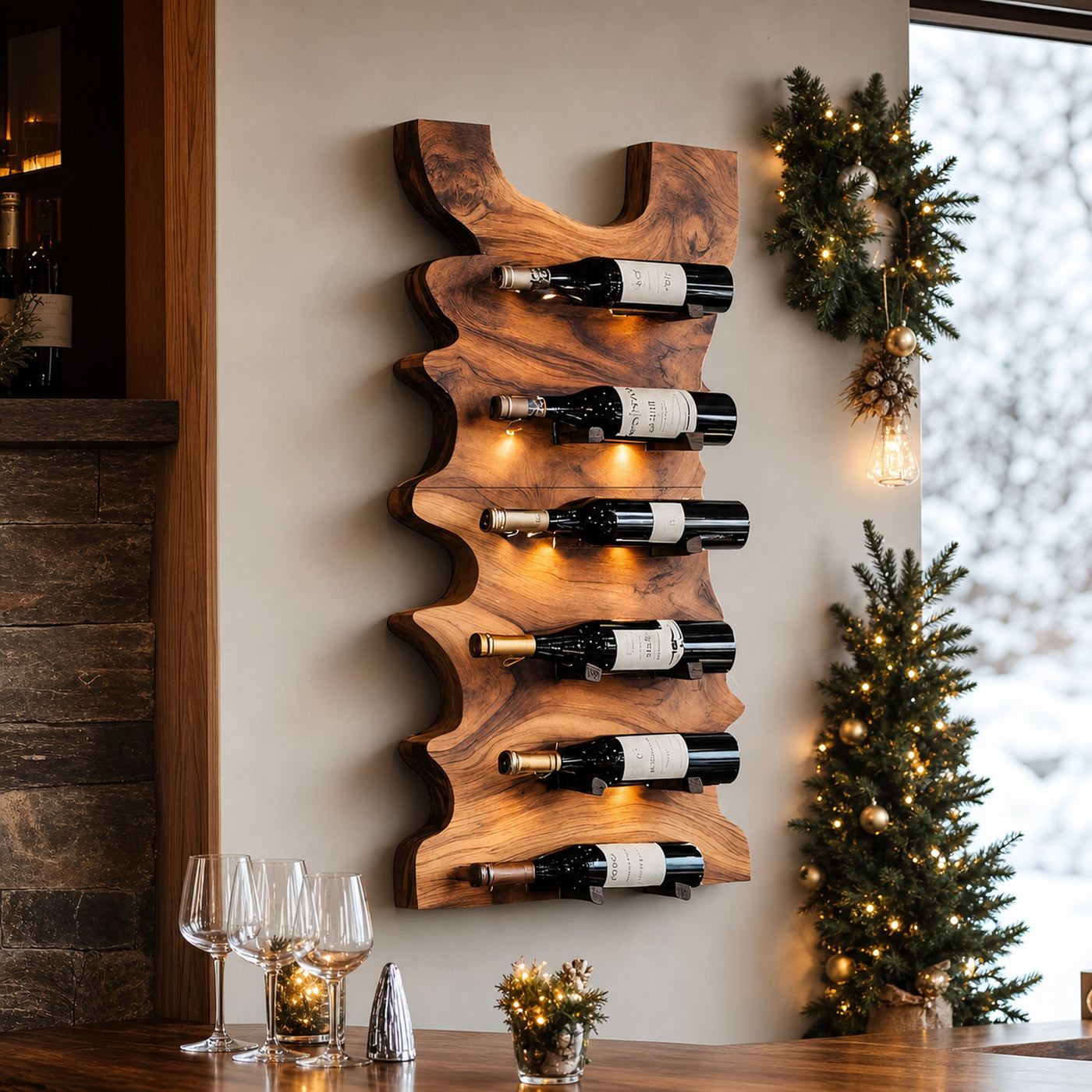 Handcrafted Live Edge Wine Holder For Entryway Design Ideas