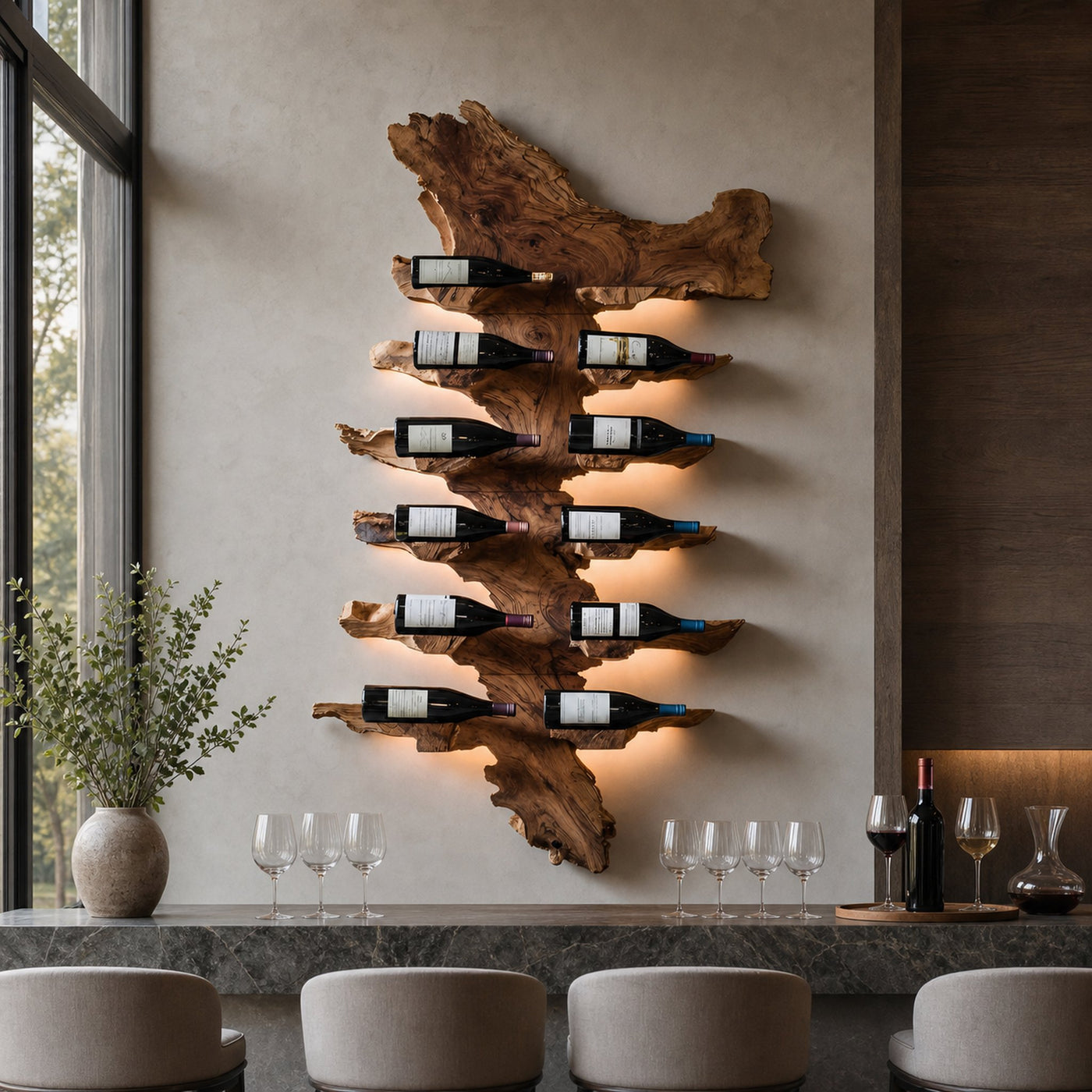 Handcrafted Live Edge Wine Holder For Luxury Furniture Decor