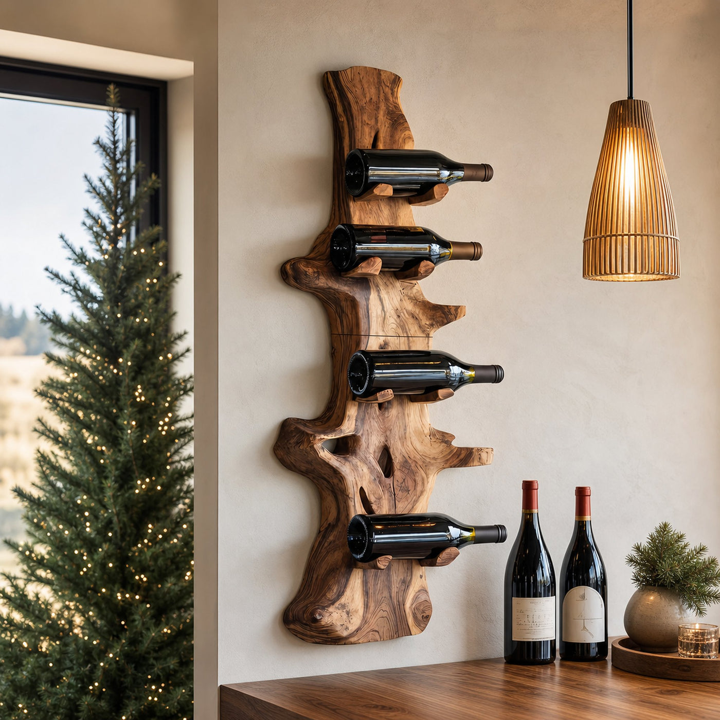 Handcrafted Live Edge Wine Holder For Modern Furniture Decor