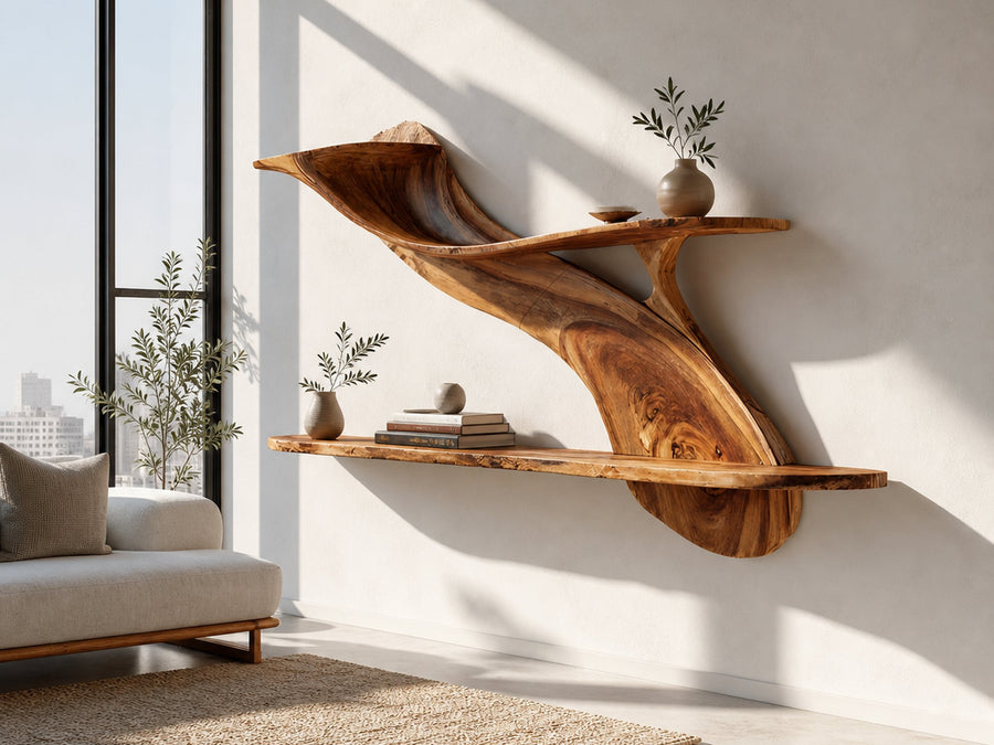 Driftform Arroyo Solid Wood Wall Shelf with Wavy Profile