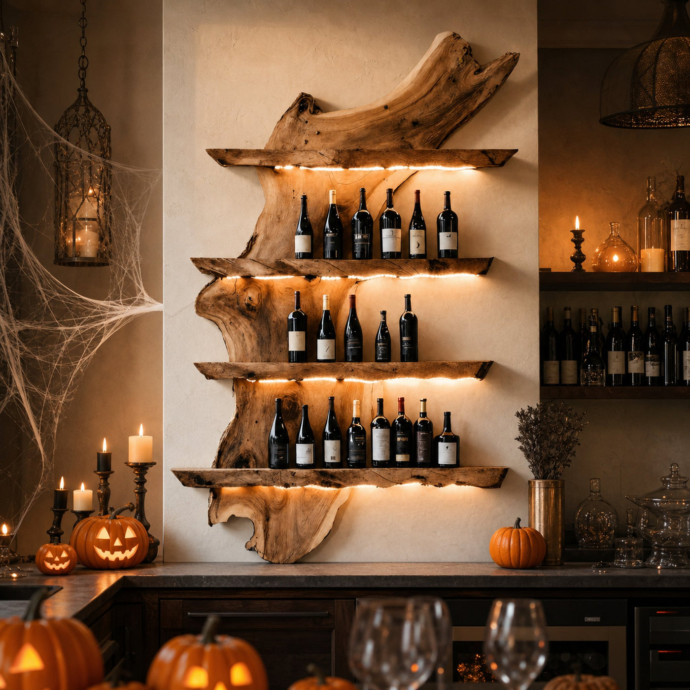 Handcrafted Solid Wood Wine Holder For Kitchen Halloween Style - product view 6