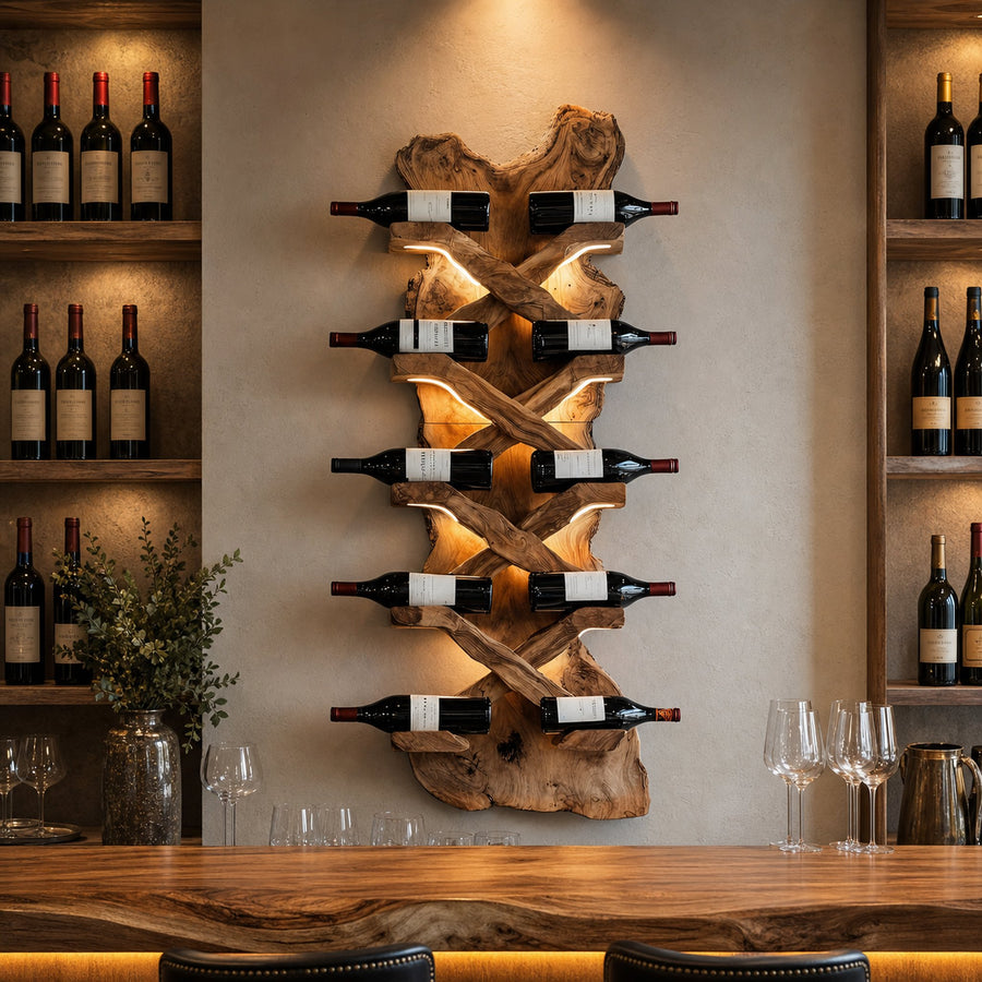 Handcrafted Solid Wood Wine Rack For Bar Decor And Storage