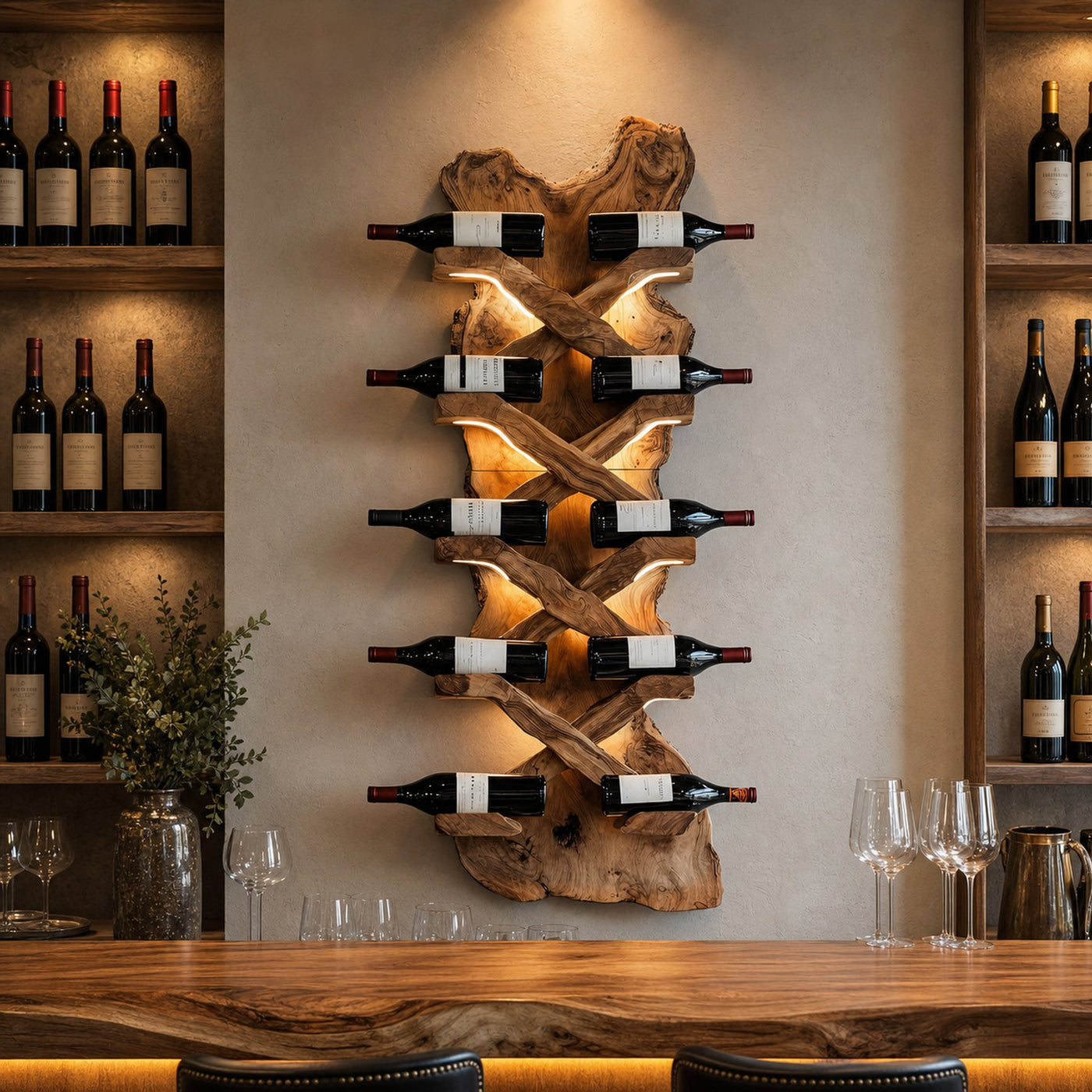 Handcrafted Solid Wood Wine Rack For Bar Decor And Storage