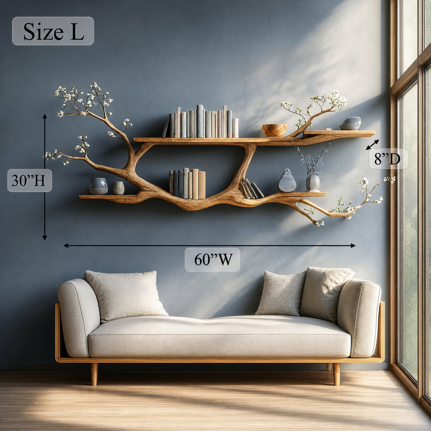 Handcrafted Tree Floating Shelf for Modern Living Room Wall - product view 6