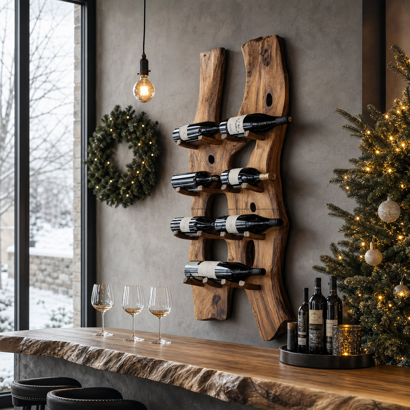 Handcrafted Wall Mount Wine Holder For Living Room