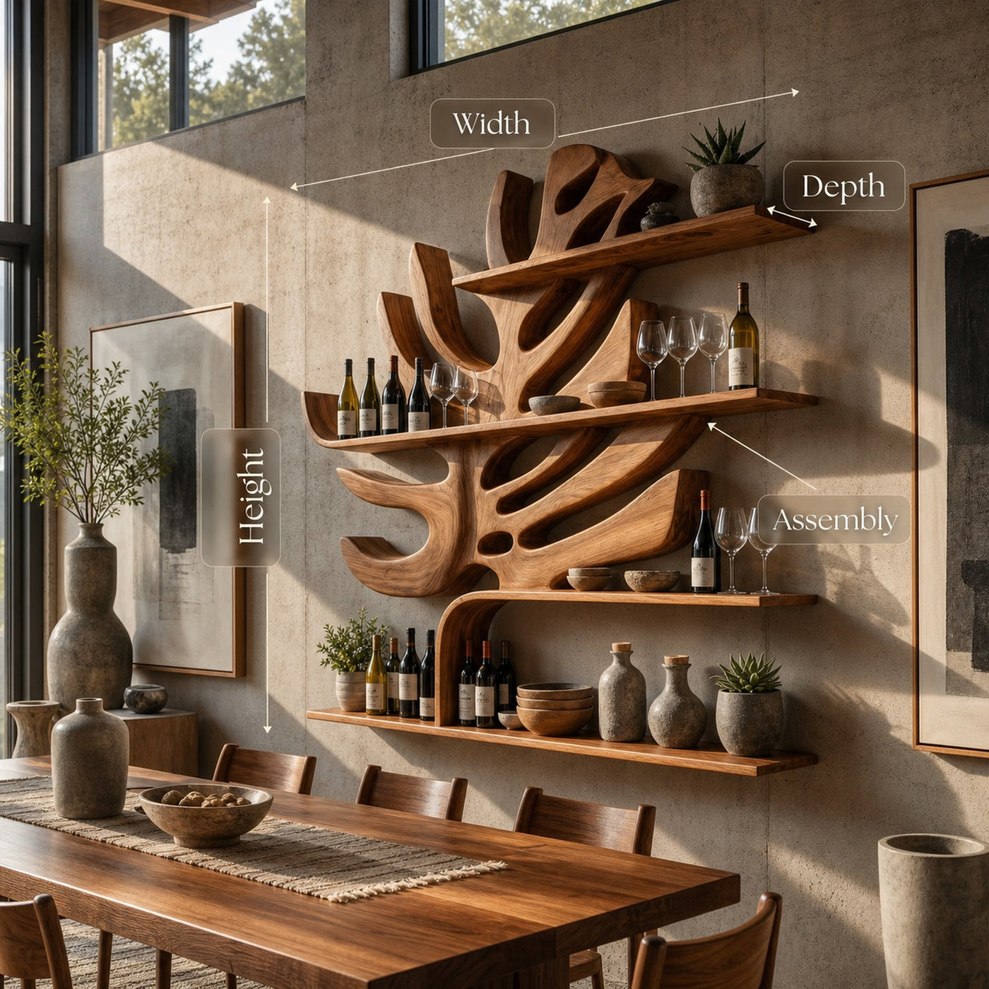 Handcrafted Wall Wine Holder For Dining Room Beverage Showcase - product view 8