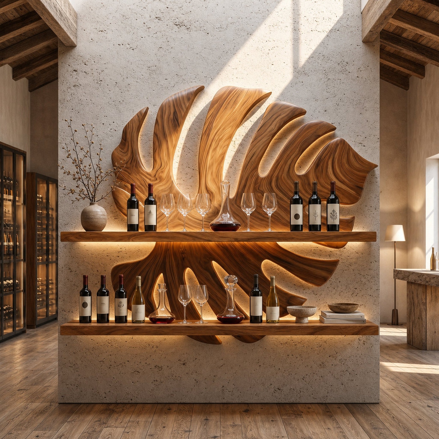 Handcrafted Wall Wine Rack For Entryway Beverage Showcase Unit - product view 6