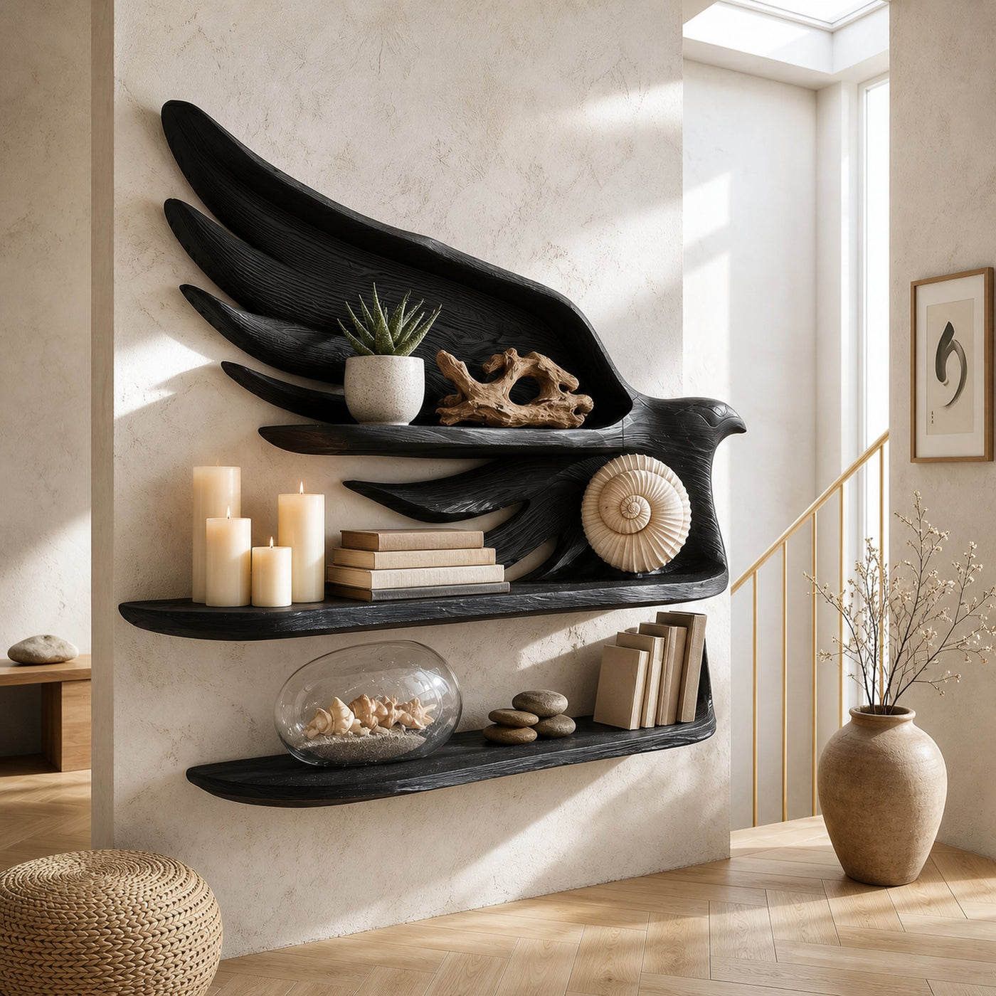 Handcrafted Wave Bookshelf With Artistic Curved Structure For Home Decor