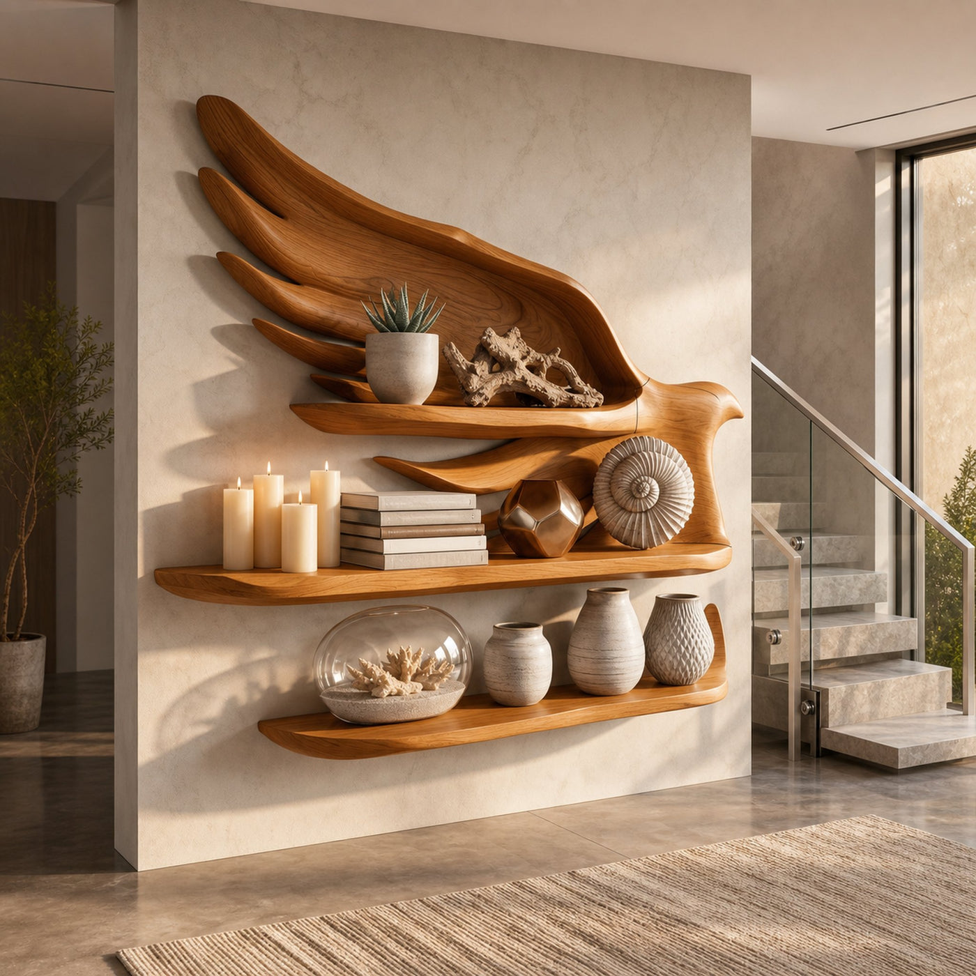 Handcrafted Wave Bookshelf With Artistic Curved Structure For Home Decor - product view 6