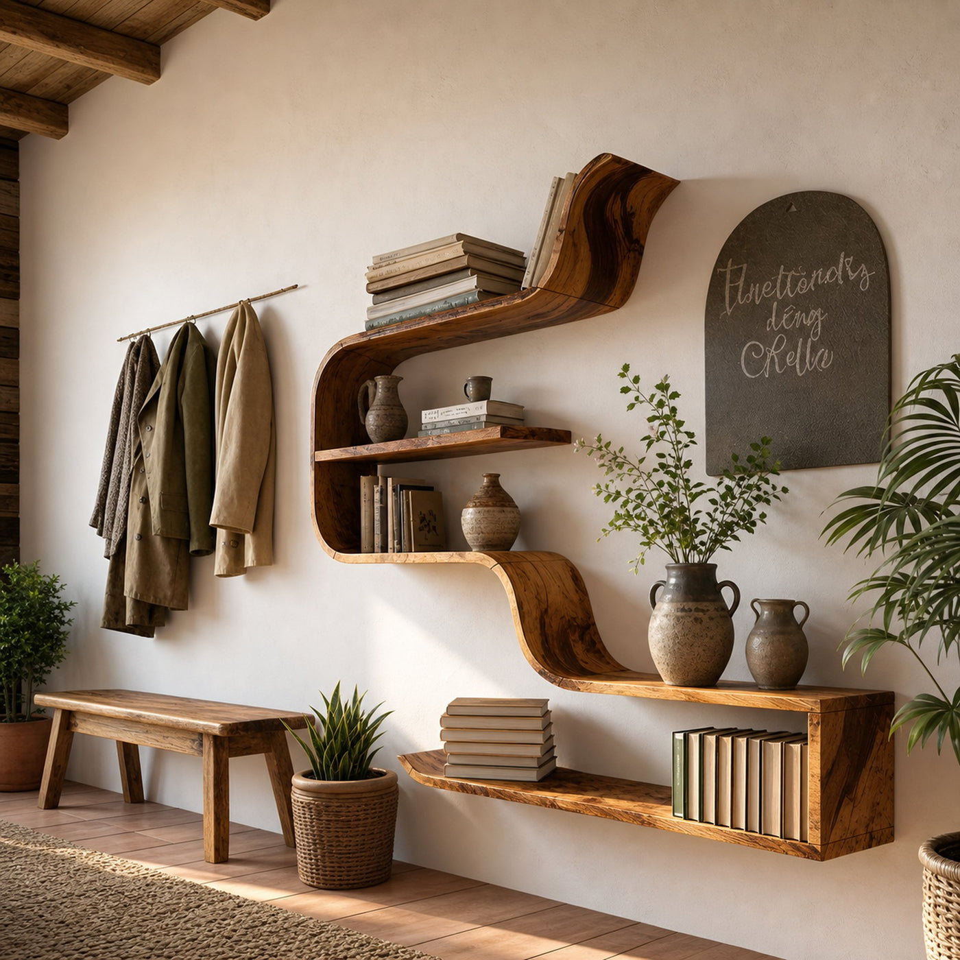 Handcrafted Wooden Entryway Organizer Shelf For Hallway Storage - product view 6