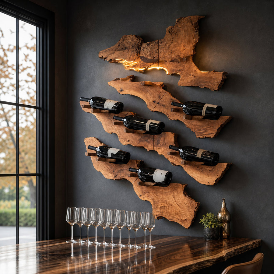 Handcrafted Wooden Live Edge Wine Holder For Bar Decor Ideas