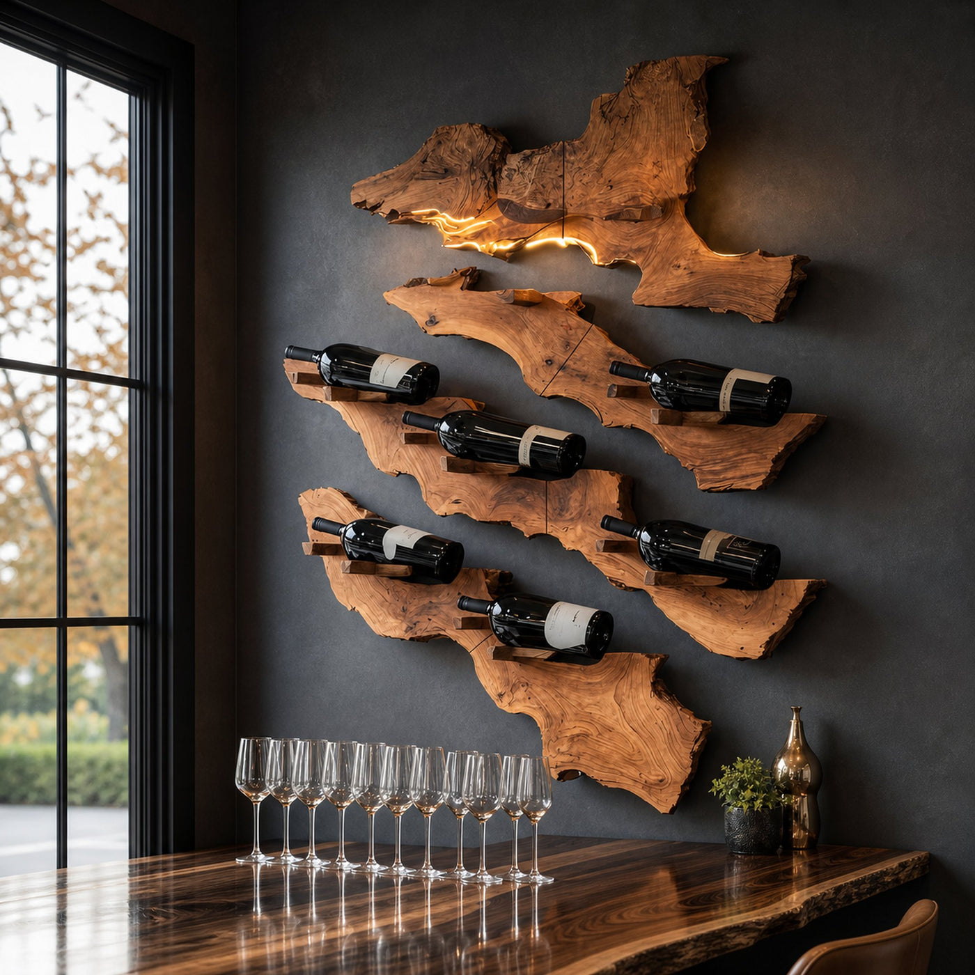 Handcrafted Wooden Live Edge Wine Holder For Bar Decor Ideas