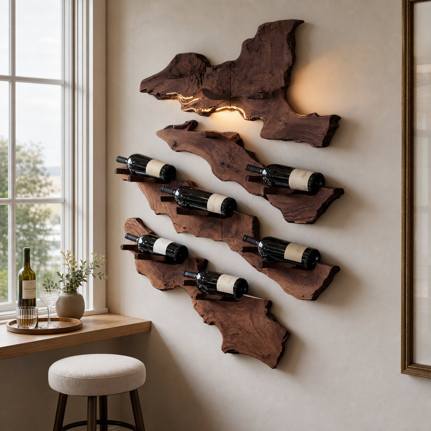Handcrafted Wooden Live Edge Wine Holder For Bar Decor Ideas - product view 7