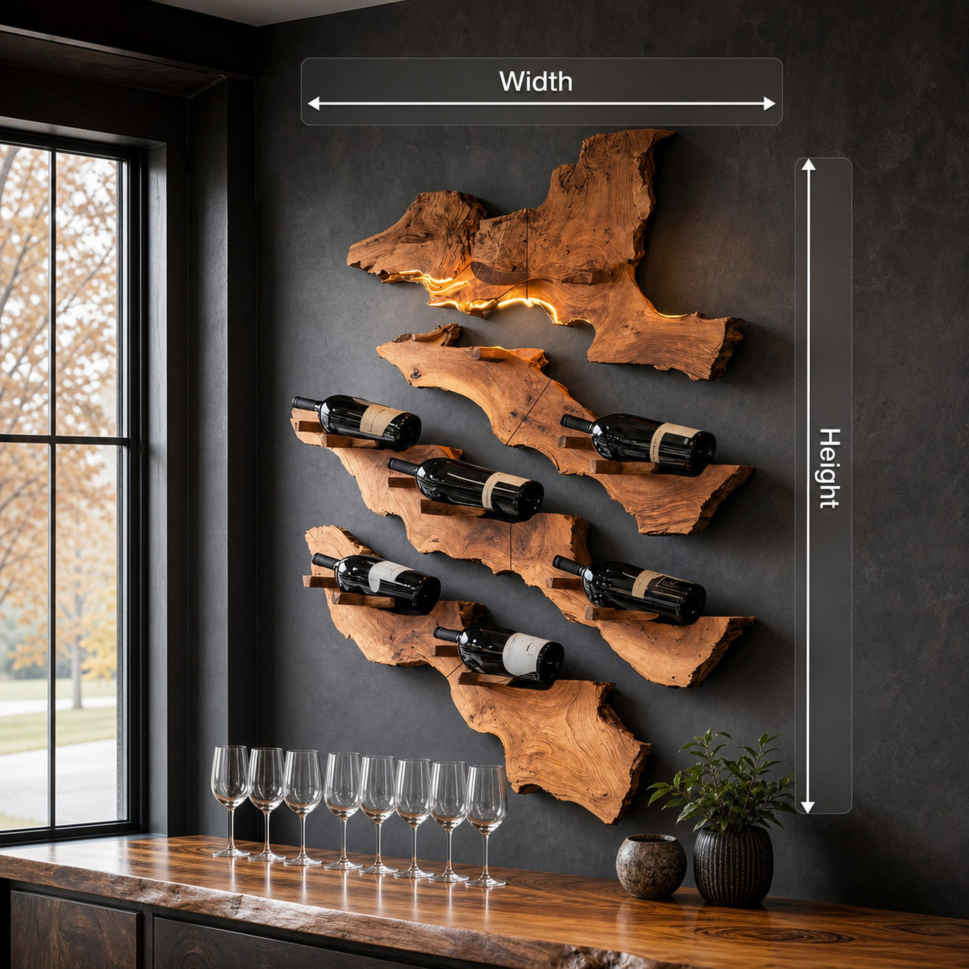 Handcrafted Wooden Live Edge Wine Holder For Bar Decor Ideas - product view 8