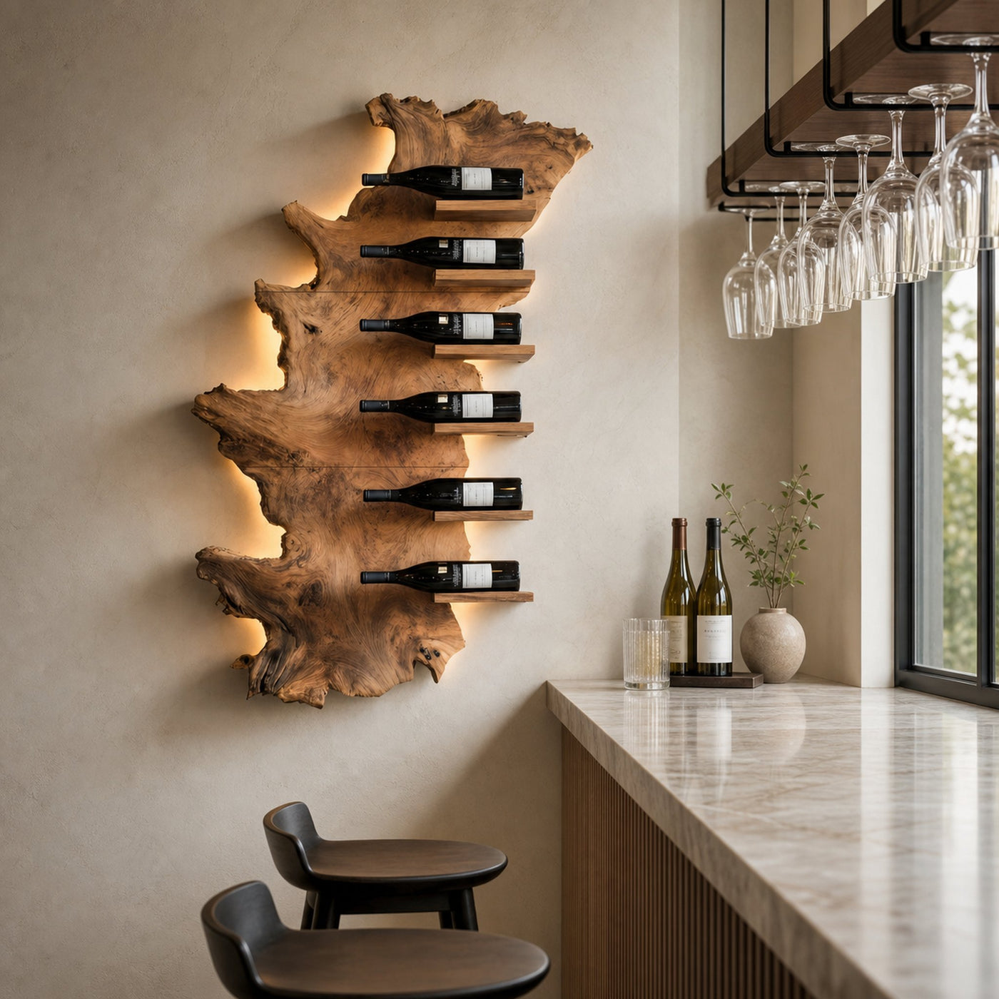 Handcrafted Wooden Live Edge Wine Holder For Bar Display Art - product view 6