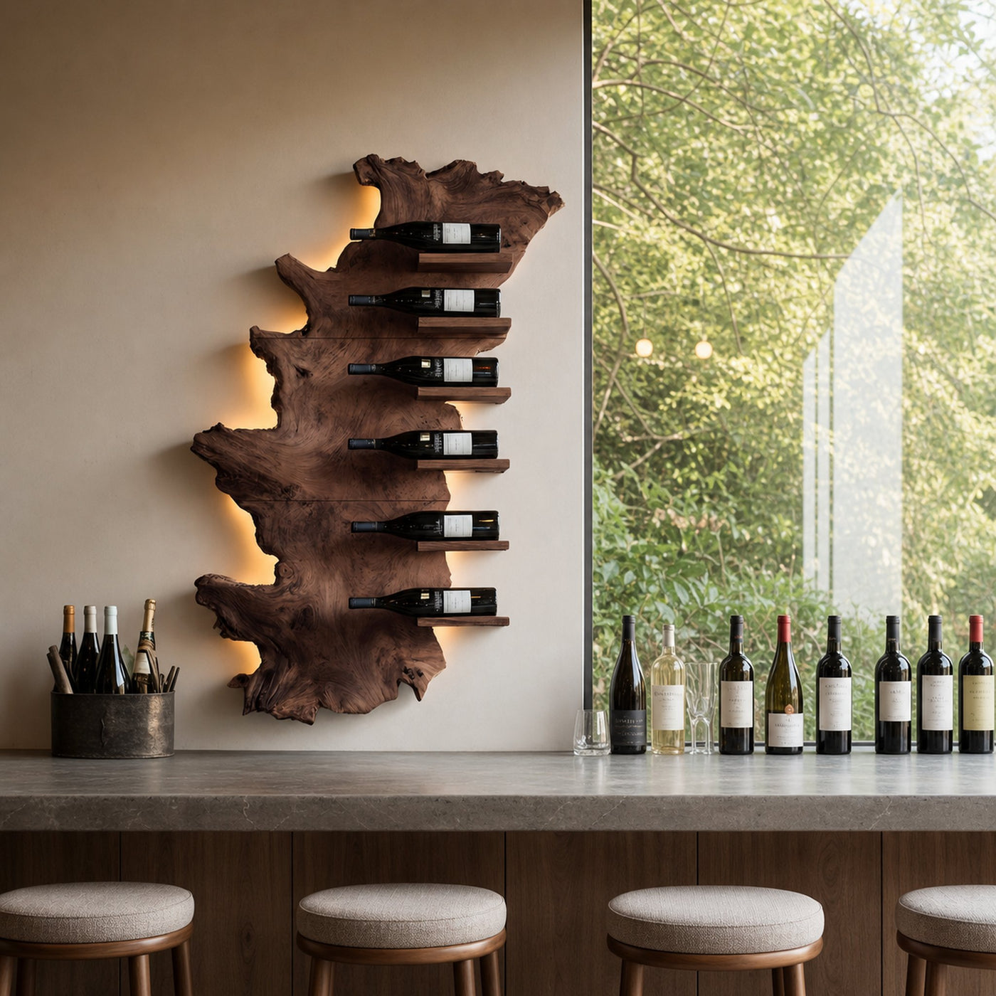 Handcrafted Wooden Live Edge Wine Holder For Bar Display Art - product view 7