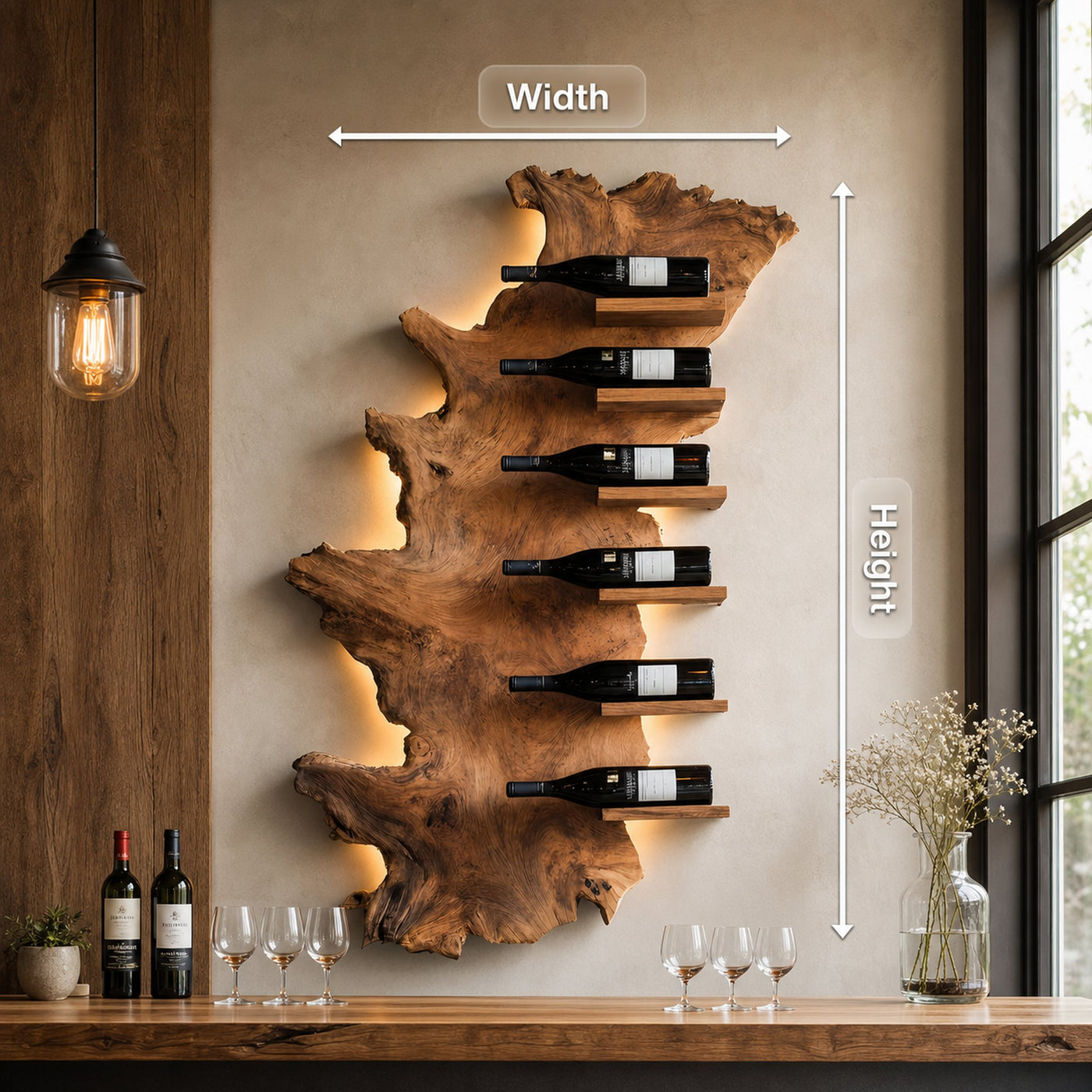 Handcrafted Wooden Live Edge Wine Holder For Bar Display Art - product view 8