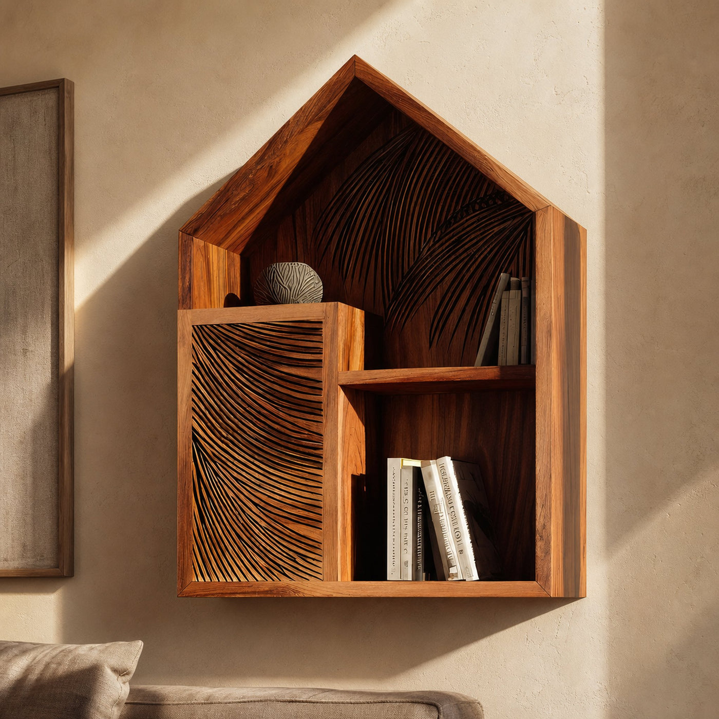Handcrafted Wooden Wall Shelf For Living Room Decor
