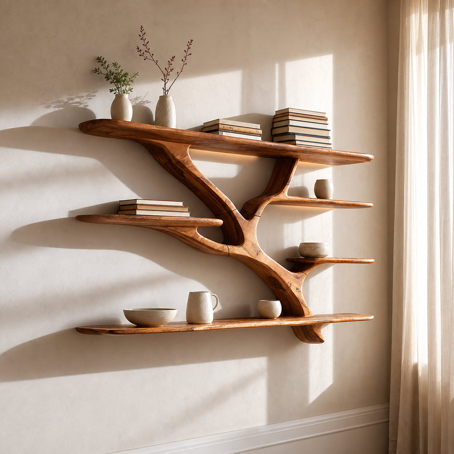 Industrial Floating Wooden Shelving Unit For Bedroom Organizer