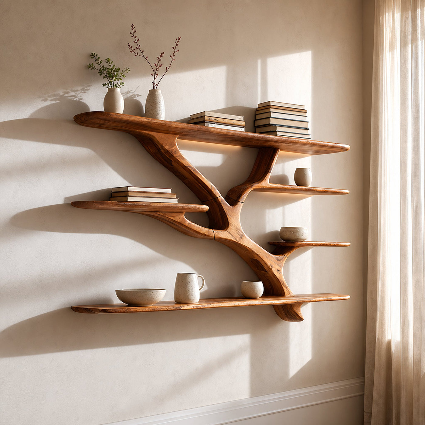 Industrial Floating Wooden Shelving Unit For Bedroom Organizer