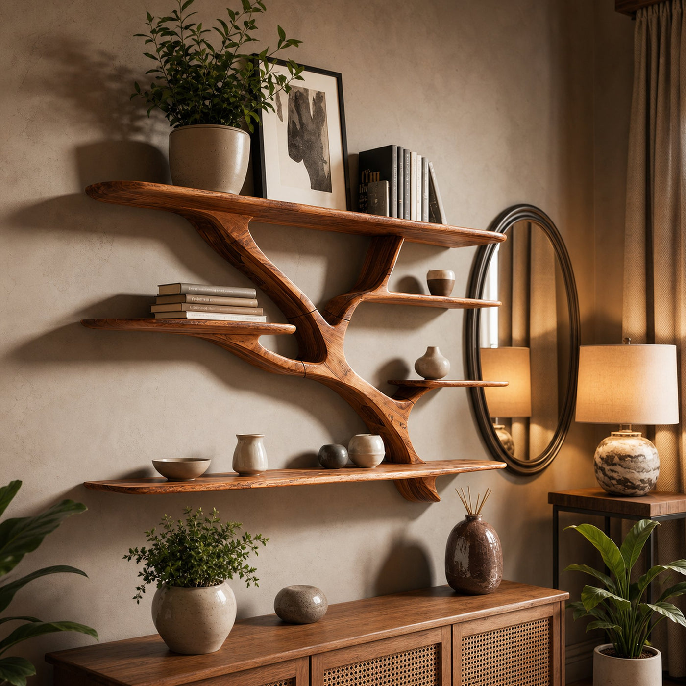 Industrial Floating Wooden Shelving Unit For Bedroom Organizer - product view 6
