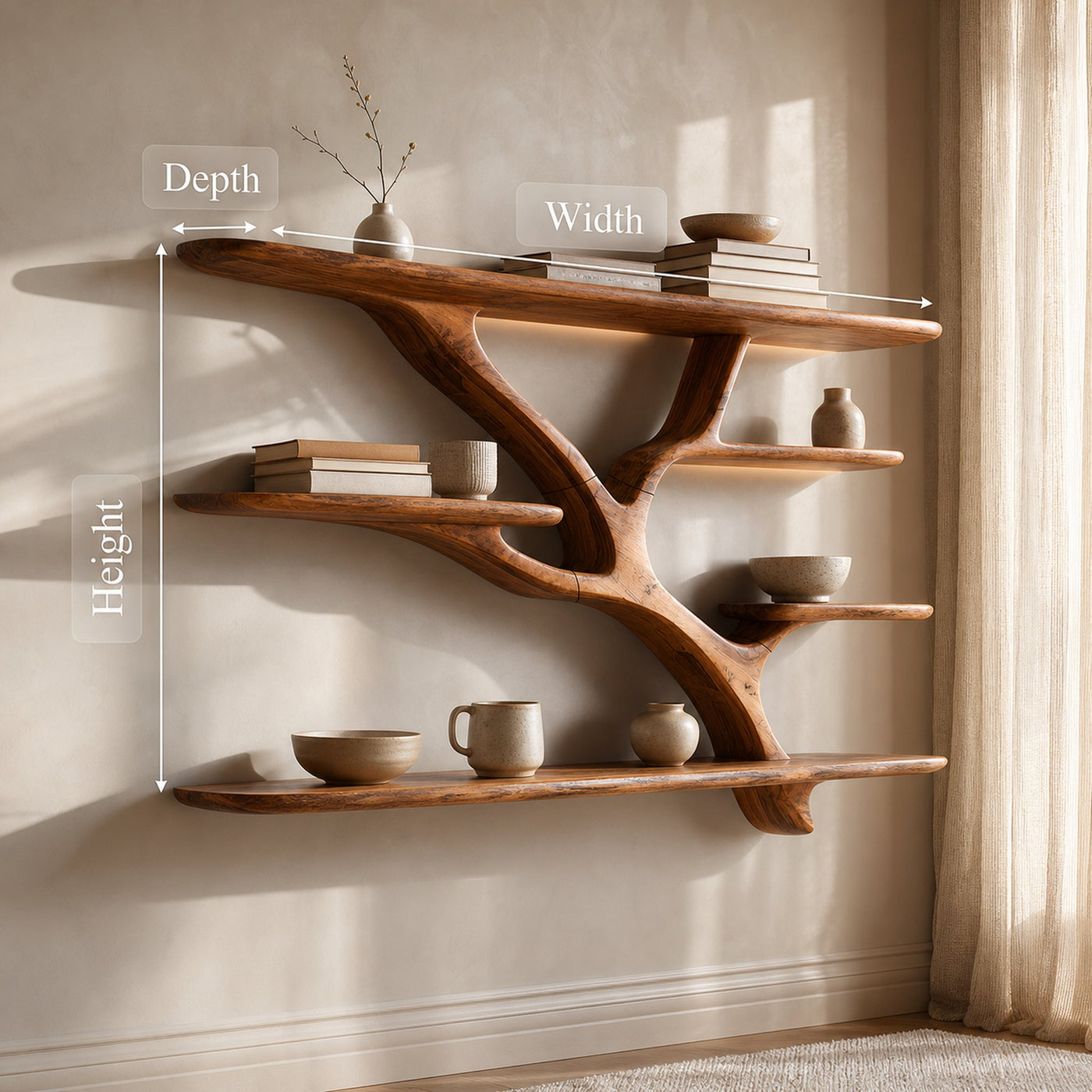 Industrial Floating Wooden Shelving Unit For Bedroom Organizer - product view 8