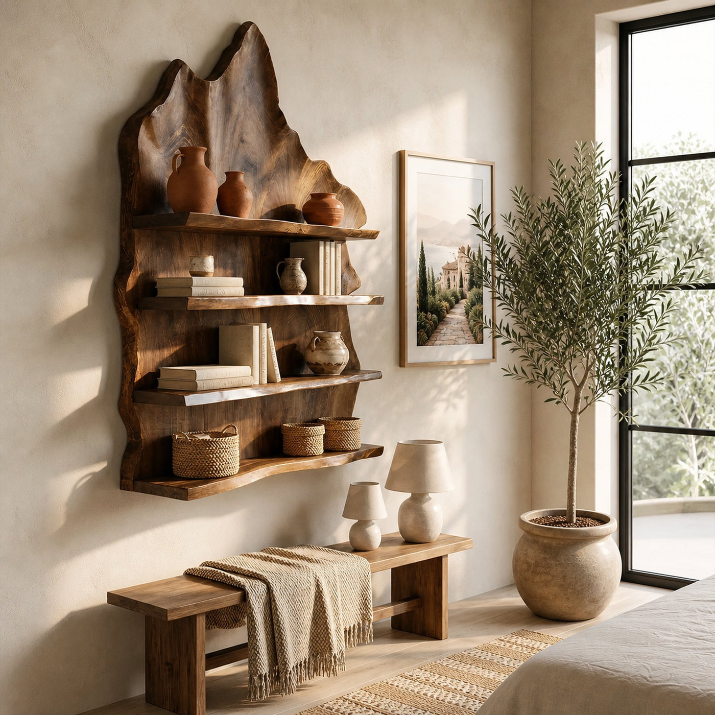 Industrial Live Edge Wall Mount Shelf For Living Room Decor