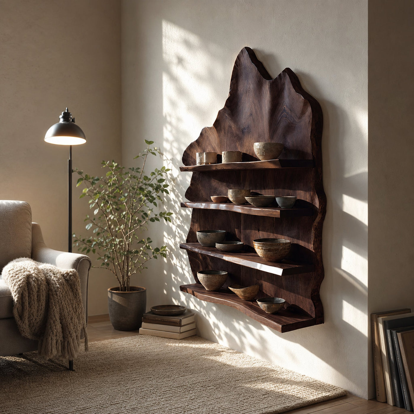 Industrial Live Edge Wall Mount Shelf For Living Room Decor - product view 7