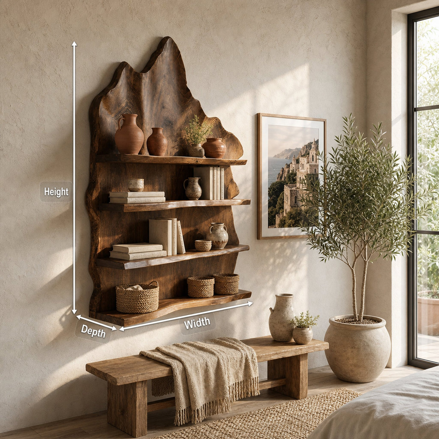 Industrial Live Edge Wall Mount Shelf For Living Room Decor - product view 8