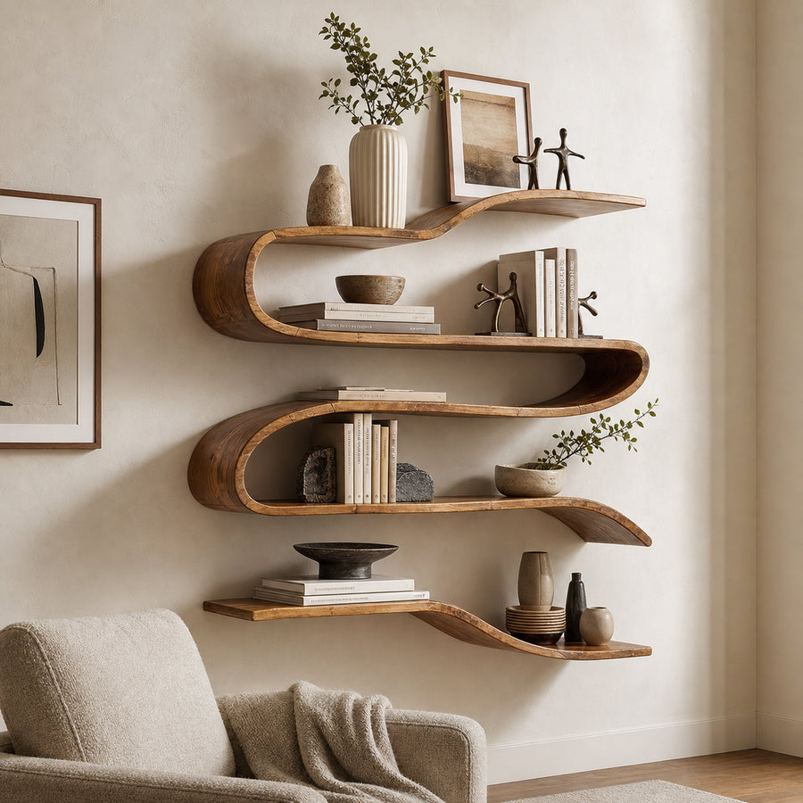 Industrial Natural Wood Kitchen Floating Shelf For Pantry Storage