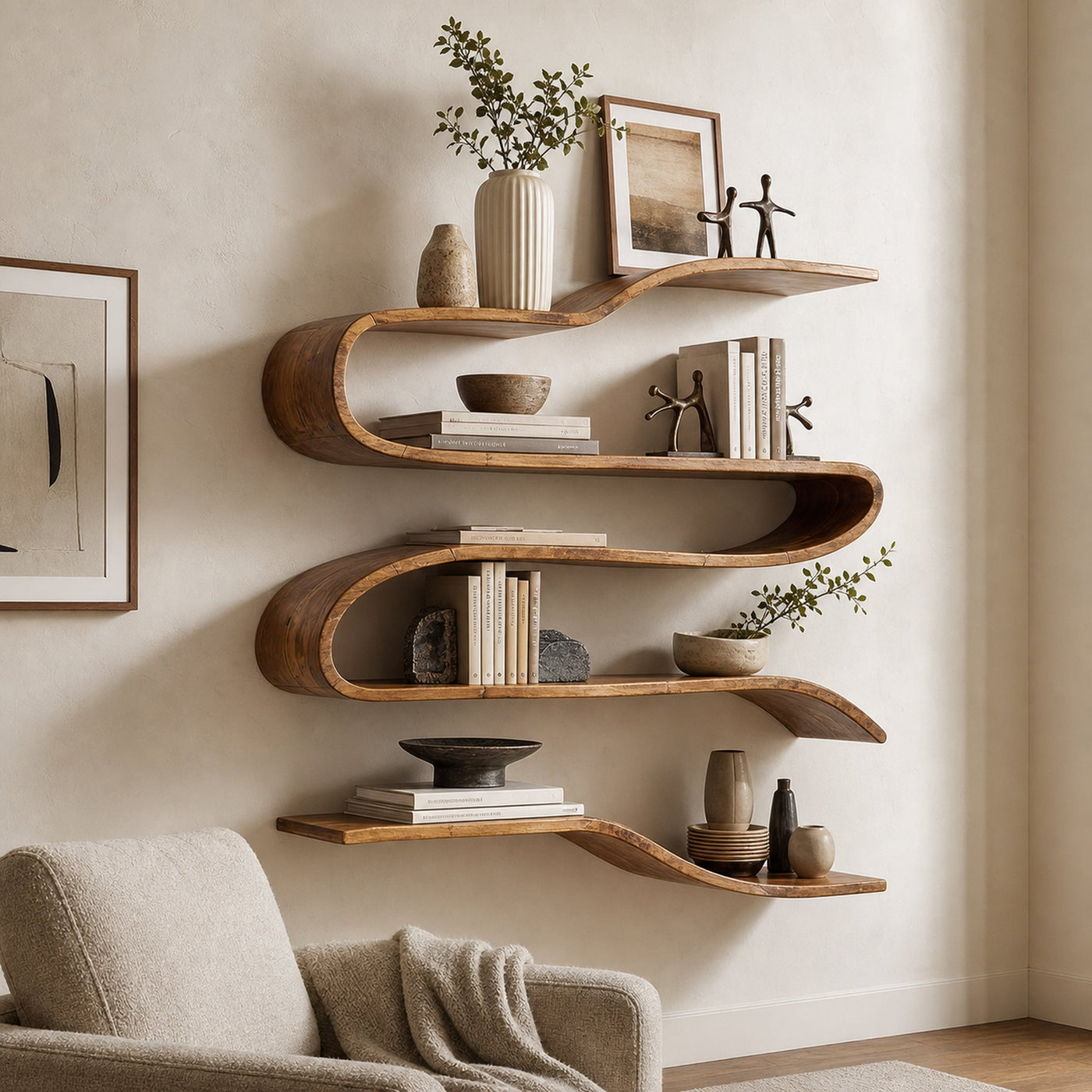 Industrial Natural Wood Kitchen Floating Shelf For Pantry Storage