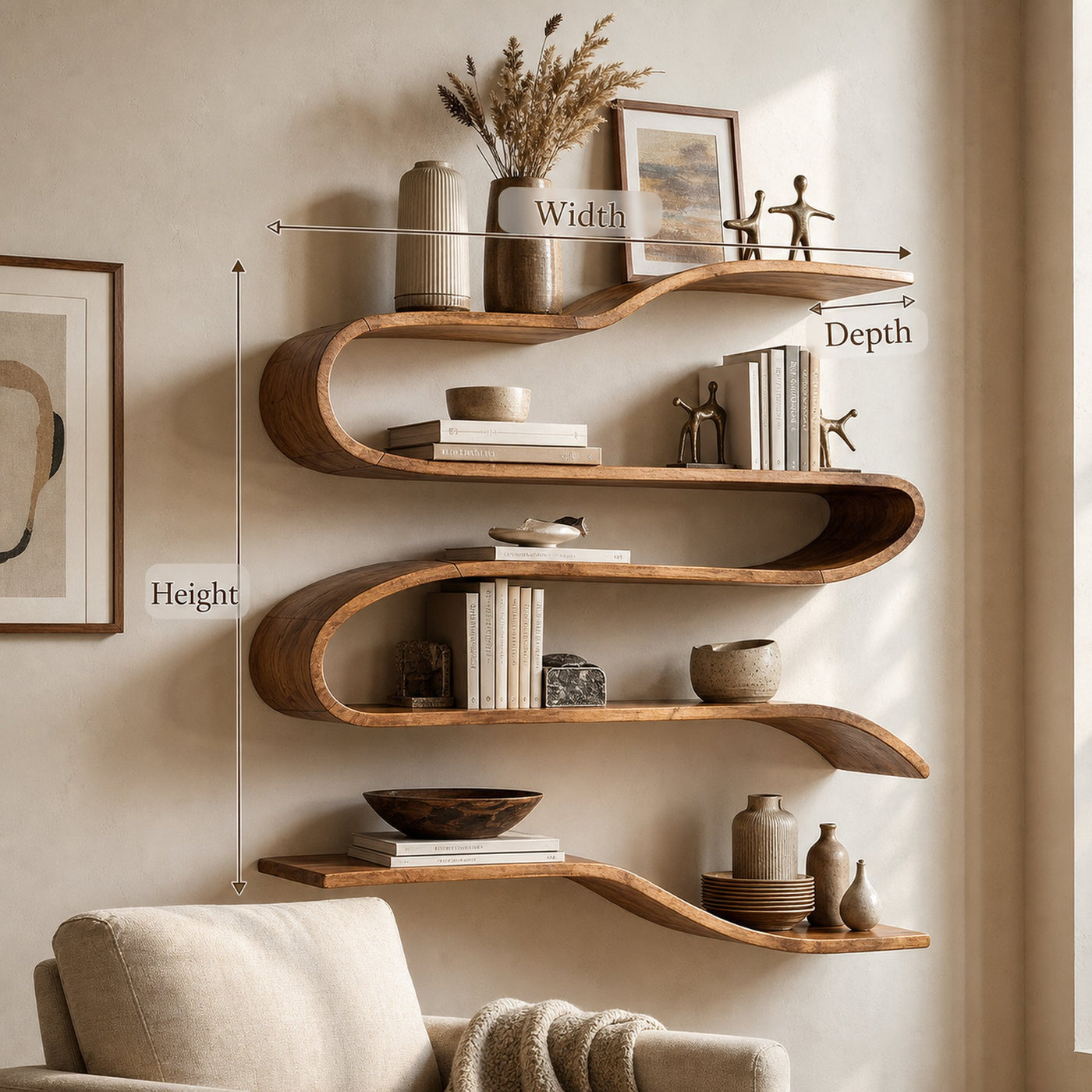 Industrial Natural Wood Kitchen Floating Shelf For Pantry Storage - product view 8