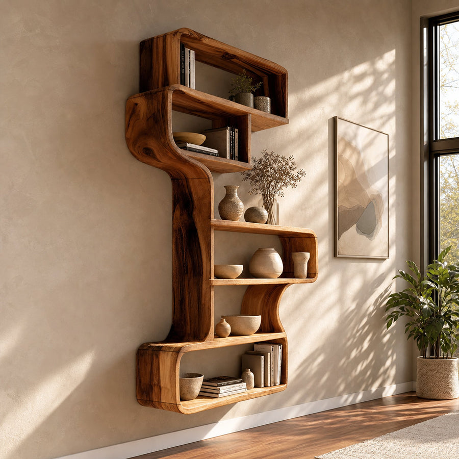 Industrial Natural Wood Wall Rack For Entryway Storage Display