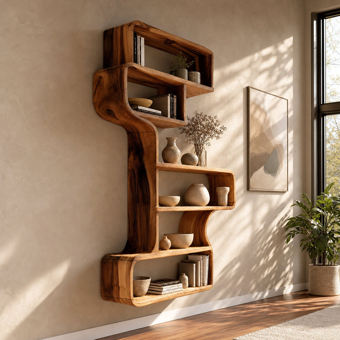 Industrial Natural Wood Wall Rack For Entryway Storage Display