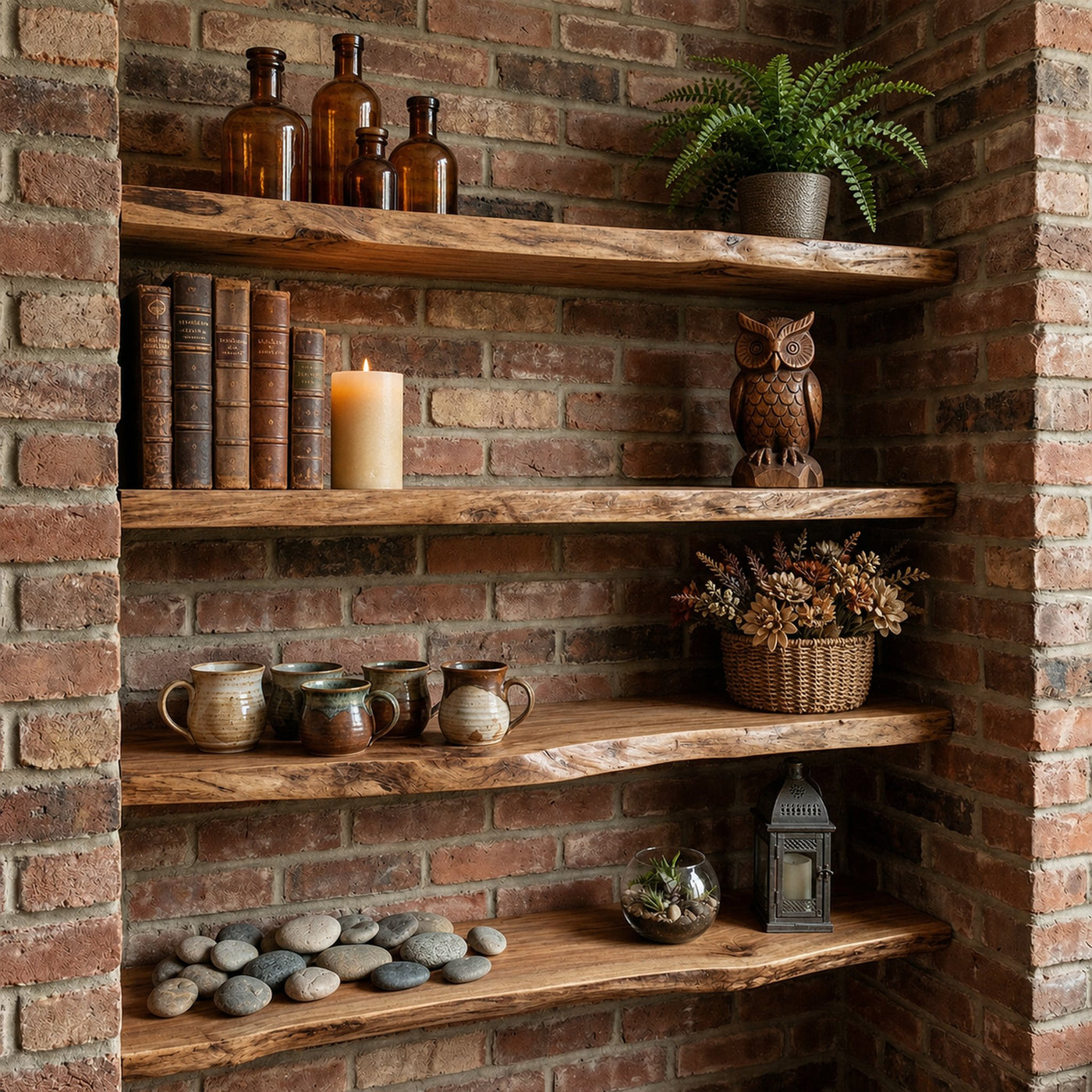 Industrial Rustic Floating Wall Shelves Solid Wood