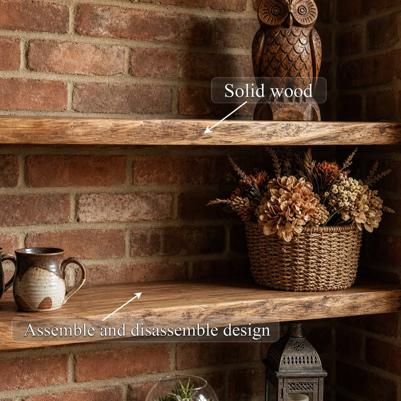Industrial Rustic Floating Wall Shelves Solid Wood - product view 6