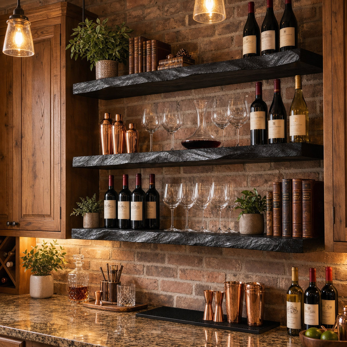 Industrial Solid Wood Floating Bar Shelves Wall Mounted Display Rack