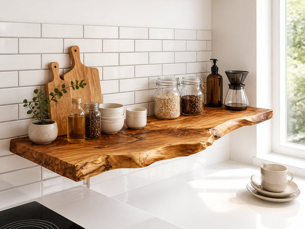Live Edge Floating Shelf Handcrafted Kitchen Wall Storage Display