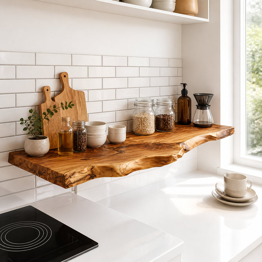 Live Edge Floating Shelf Handcrafted Kitchen Wall Storage Display