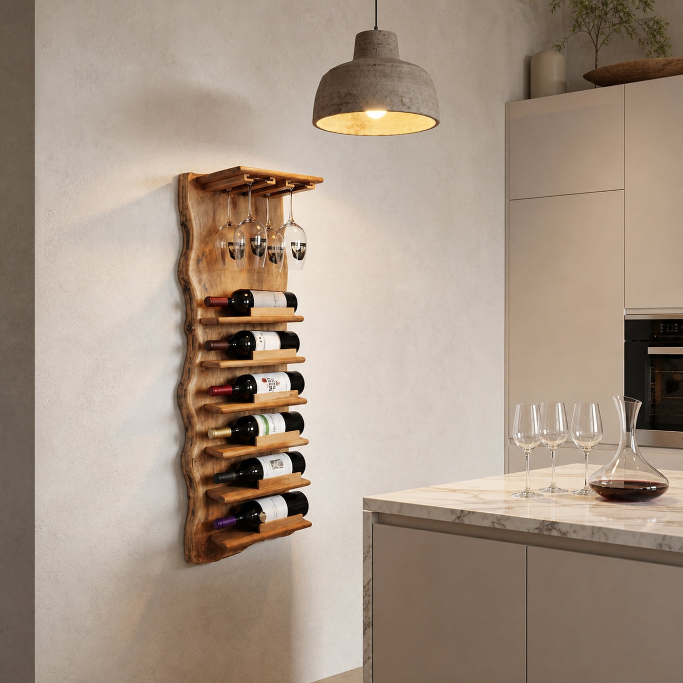 Live Edge Wall Mounted Wine Rack With Glass Holder And Vertical Bottle Storage For Kitchen And Dining Room - product view 6