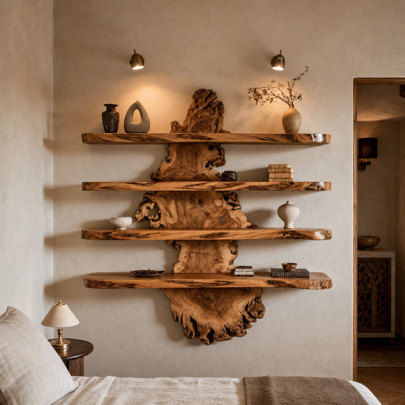 Live Edge Wall Shelf Design For Bedroom Display