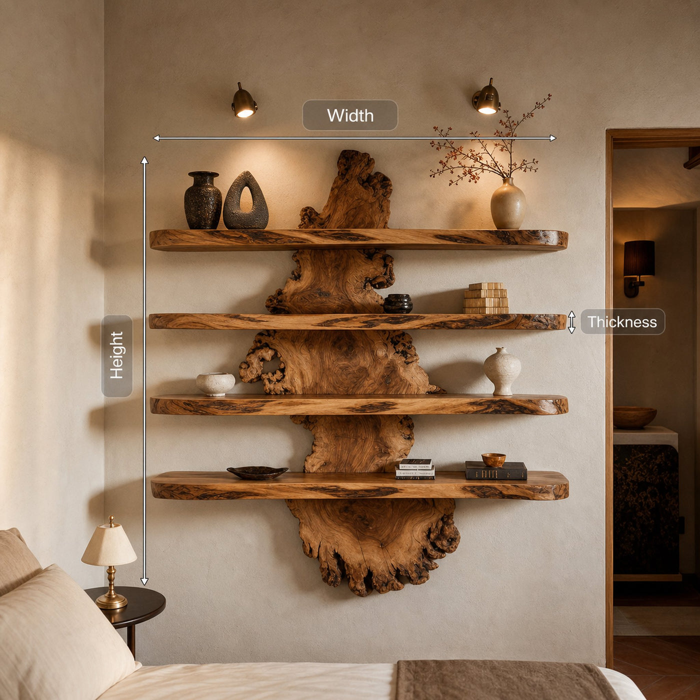 Live Edge Wall Shelf Design For Bedroom Display - product view 8