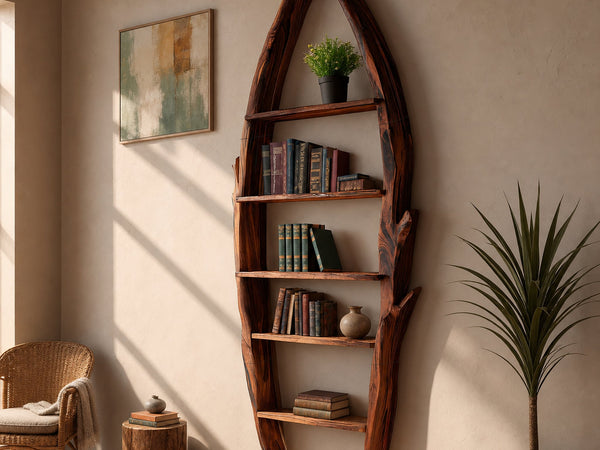 Frond Ravine Solid Wood Wall Shelf with Leaf Outline