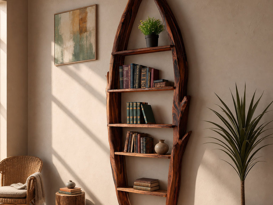 Frond Ravine Solid Wood Wall Shelf with Leaf Outline