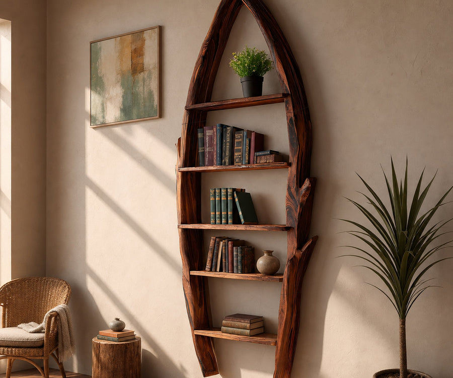 Mid Century Curved Wood Wall Shelf For Furniture Decor