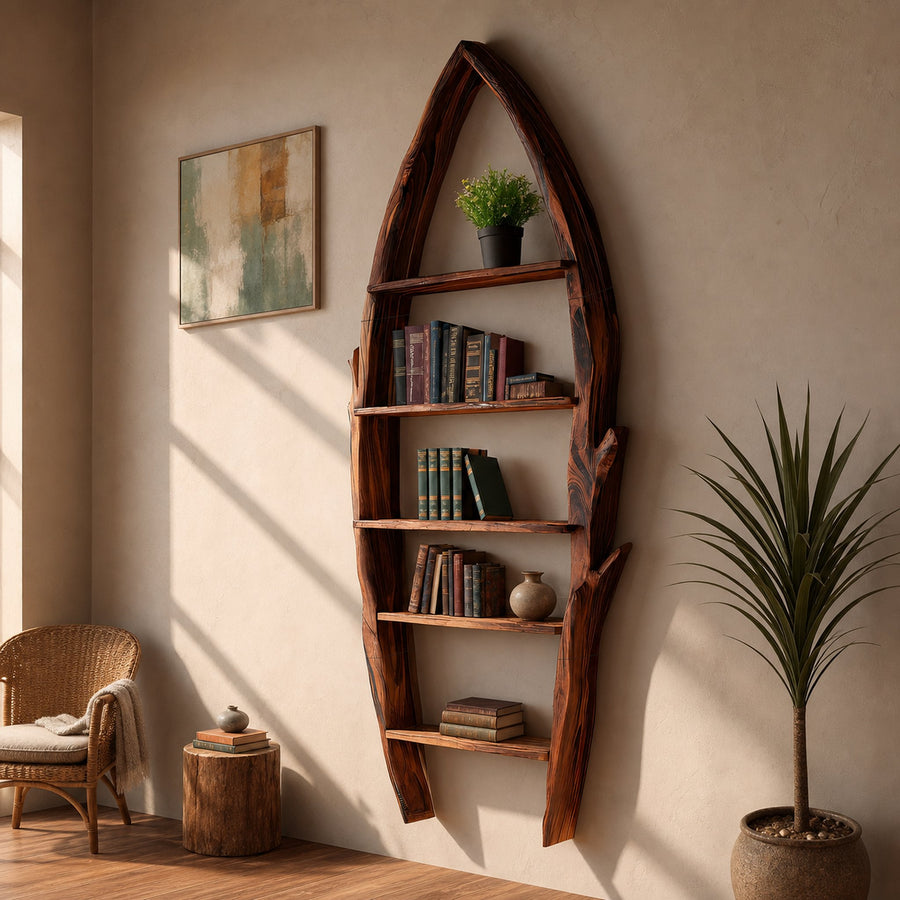 Mid Century Curved Wood Wall Shelf For Furniture Decor