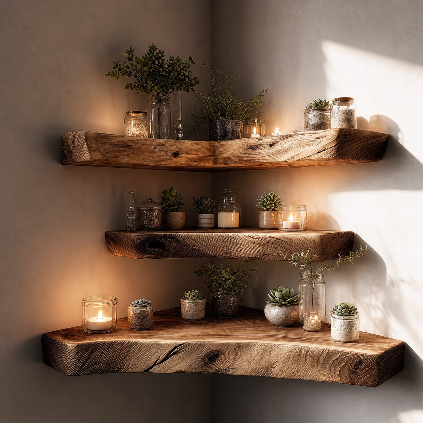 Mid Century Floating Corner Wall Shelf Modern Living Room