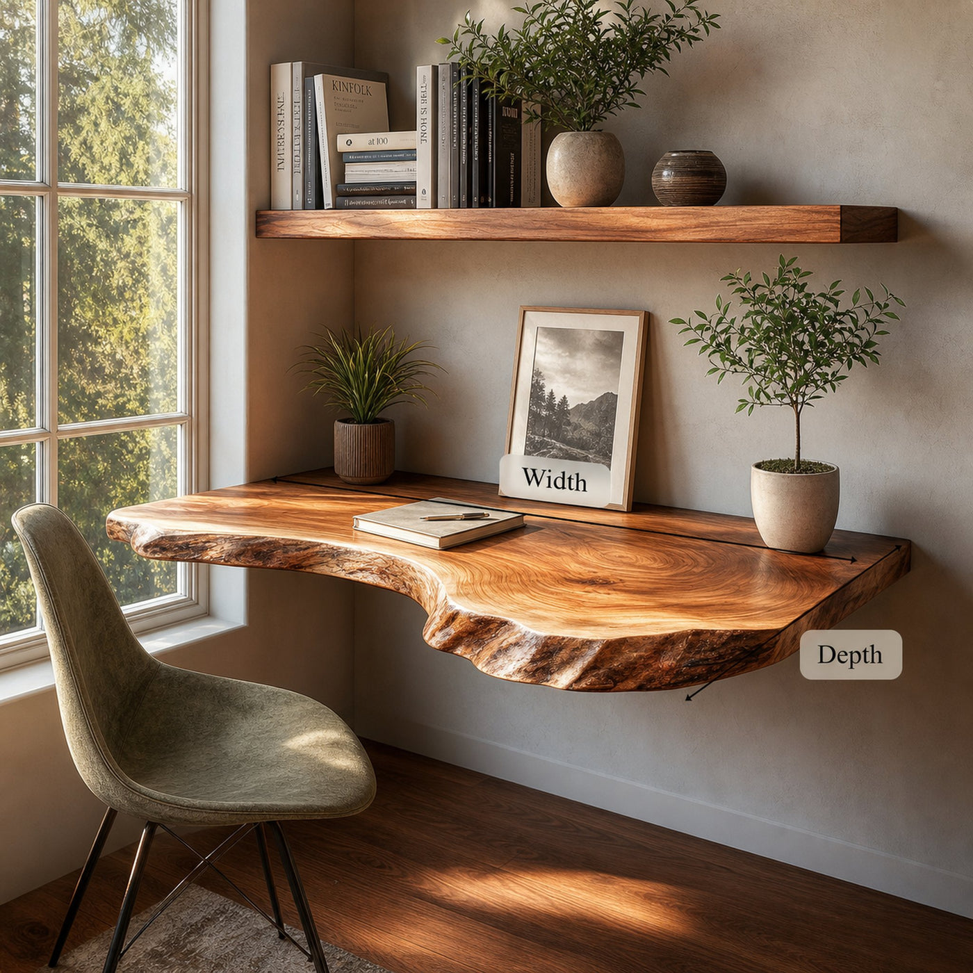 Mid Century Floating Desk Shelf Modern Bedroom Office - product view 6